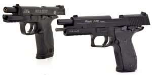 When it comes to practice these two .177 caliber blowback action semi-autos are good enough to use for law enforcement training drills. The Umarex S&W M&P40 is the most accurate to the cartridge firing model air pistol on the market. The Sig Sauer P226 X-Five runs a very close second.