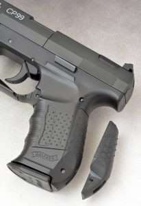 Interchangeable backstrap panels for the CP99 are also similar to those used on the P99 to give the gun a better fit to the shooter’s hand.