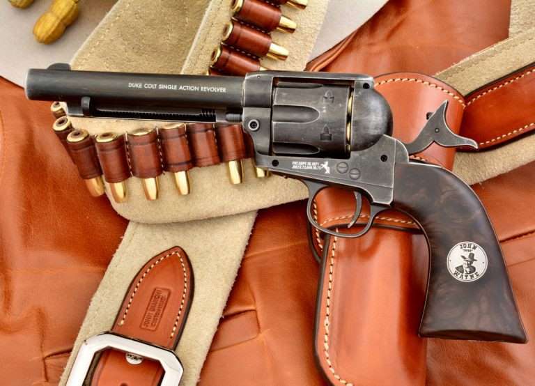 The "Duke" SAA pellet model has wood grained grips with a John Wayne "Duke" medallion.