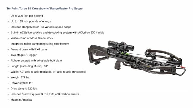 TenPoint Turbo S1 Crossbow stats