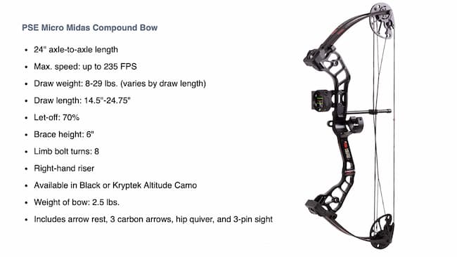 PSE Micro Midas Compound Bow stats