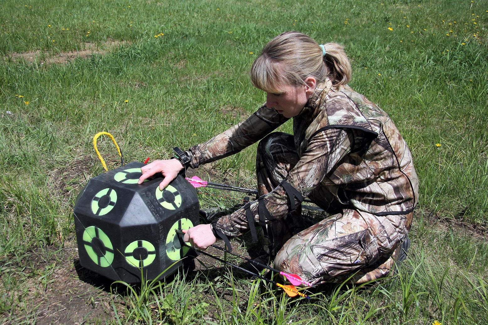 archer pulling arrows from a target