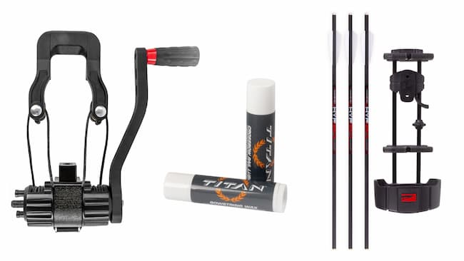 Killer Instinct SWAT X1 Package includes a crank cocking device, rail lube, three bolts, and a quiver.