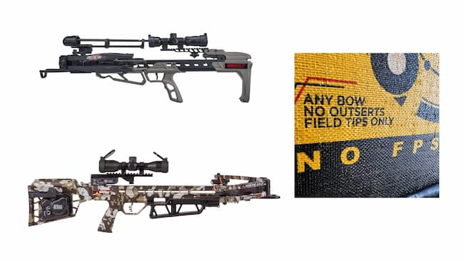 two crossbows and an archery target