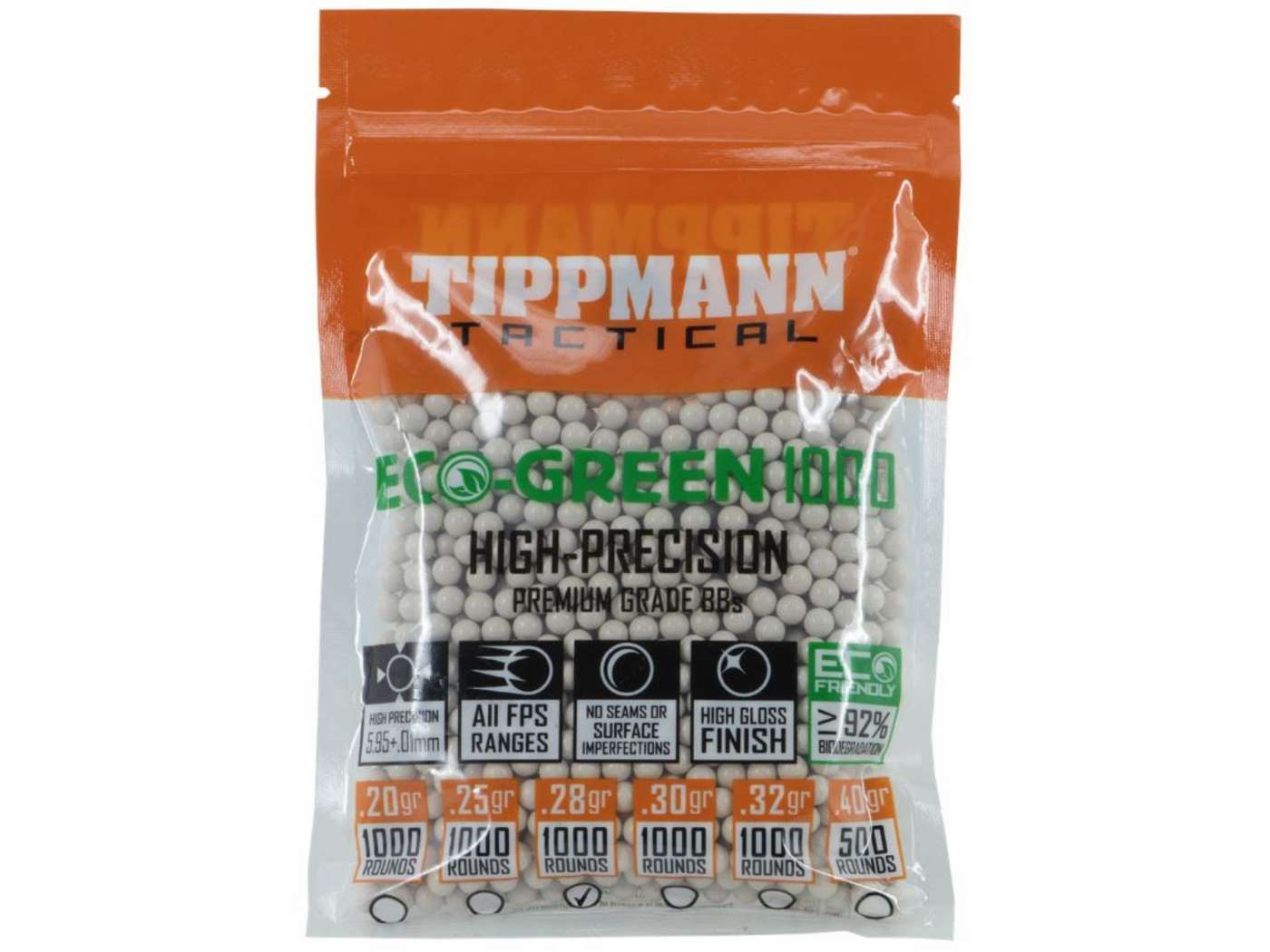 Tippmann Tactical Airsoft BB Eco 1000ct .28g White, 6mm, 1000 Count 6mm