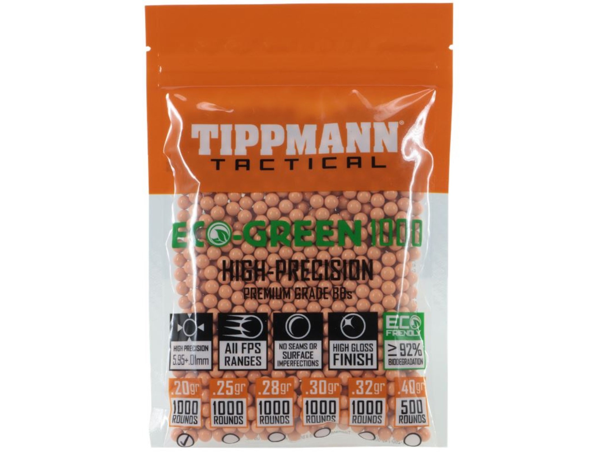 Tippmann Tactical Airsoft BB Eco 1000ct 20g Orange, 6mm, 1000 Count 6mm