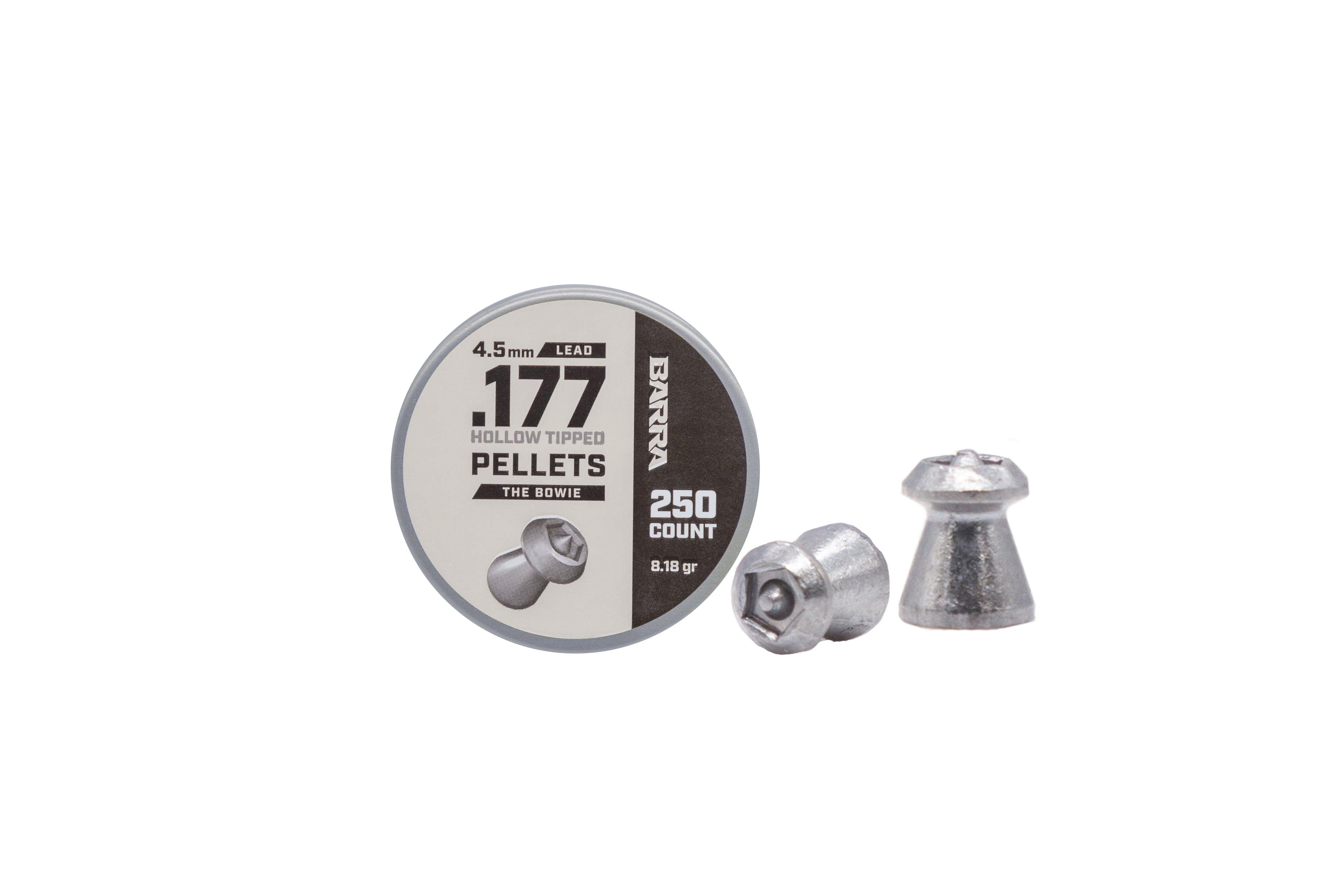 Barra Bowie Hollow Tipped .177 cal Pellets - 250ct, .177 (4.5mm), Silver