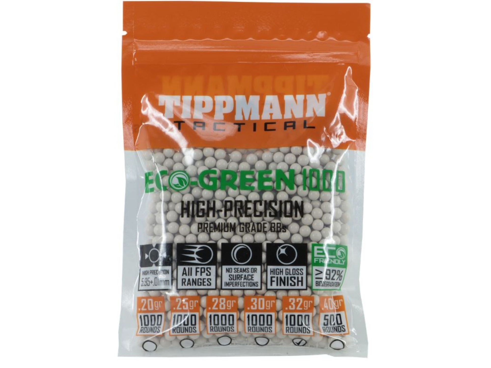 Tippmann Tactical Airsoft BB Eco 1000ct .32g White, 6mm, 1000 count