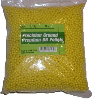 UHC Precision Ground Premium 6mm plastic airsoft BBs, 0.12g, 8000 rds, yellow