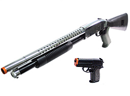 CYMA Shotgun & Pistol Silver/Black Airsoft Package