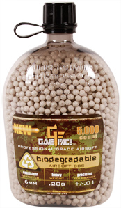 Game Face 6mm Biodegradable Airsoft BBs, 0.20g, 5000 rds, Brown