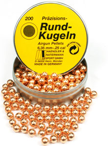 H&N .25 Cal, Round Lead Balls, Copper-coated, 200ct