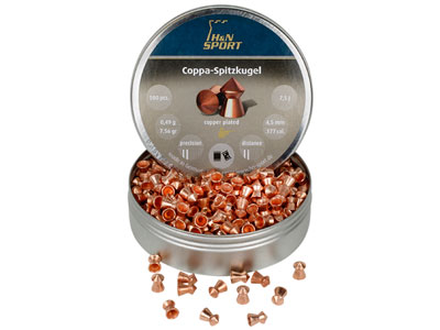 H&N Coppa-Spitzkugel .177 Cal, 7.56 Grains, Pointed, Copper-Plated, 500ct