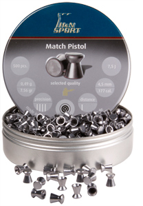 H&N Match Pistol, .177 Cal, 4.48mm, 7.56 Grains, Wadcutter, 500ct

