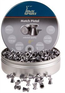 H&N Match Pistol, .177 Cal, 4.51mm, 7.56 Grains, Wadcutter, 500ct
