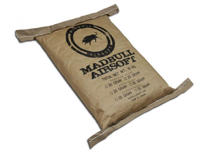 Mad Bull Biodegradable 6mm Plastic Airsoft BBs, 0.20g, 50,000 rds, 10kg Bag
