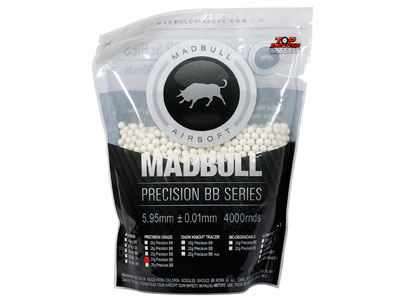 Mad Bull Precision Grade 6mm plastic airsoft BBs, 0.25g, 4,000 rds, white