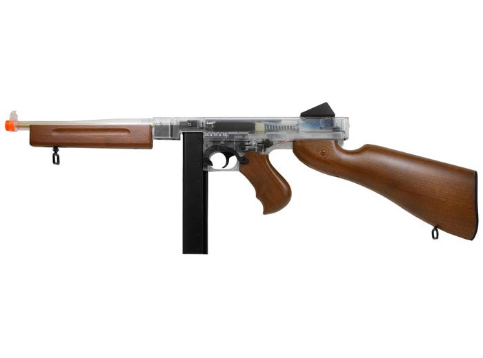 Thompson M1A1 Airsoft Submachine Gun, Clear/Wood