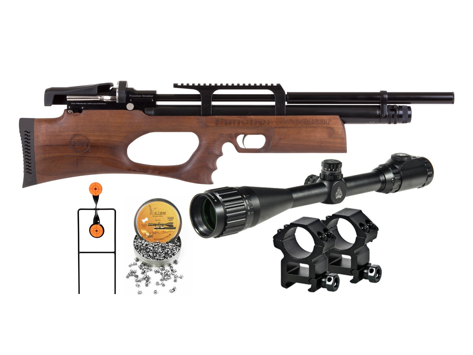 Puncher Breaker Silent Walnut Sidelever PCP Air Rifle Kit