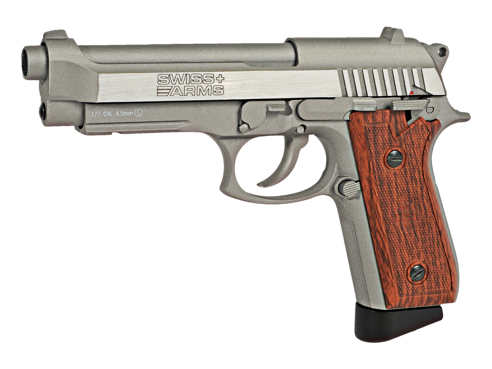 Swiss Arms SA92 CO2 Stainless Pistol, Brown Grips 0.177