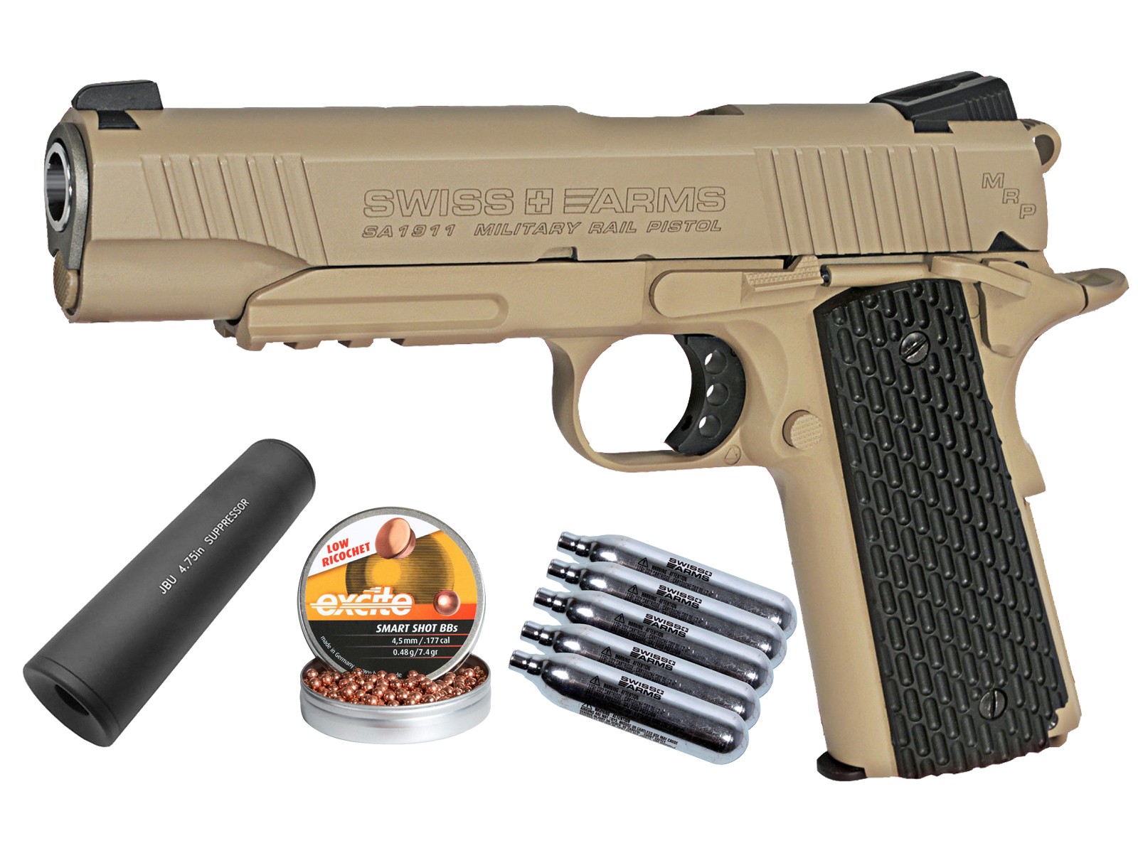 Swiss Arms SA 1911 MRP CO2 BB Pistol, Black Grips