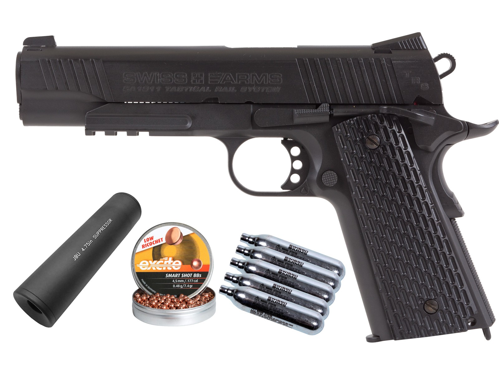 Swiss Arms SA 1911 Tactical CO2 BB Pistol with Faux Silencer