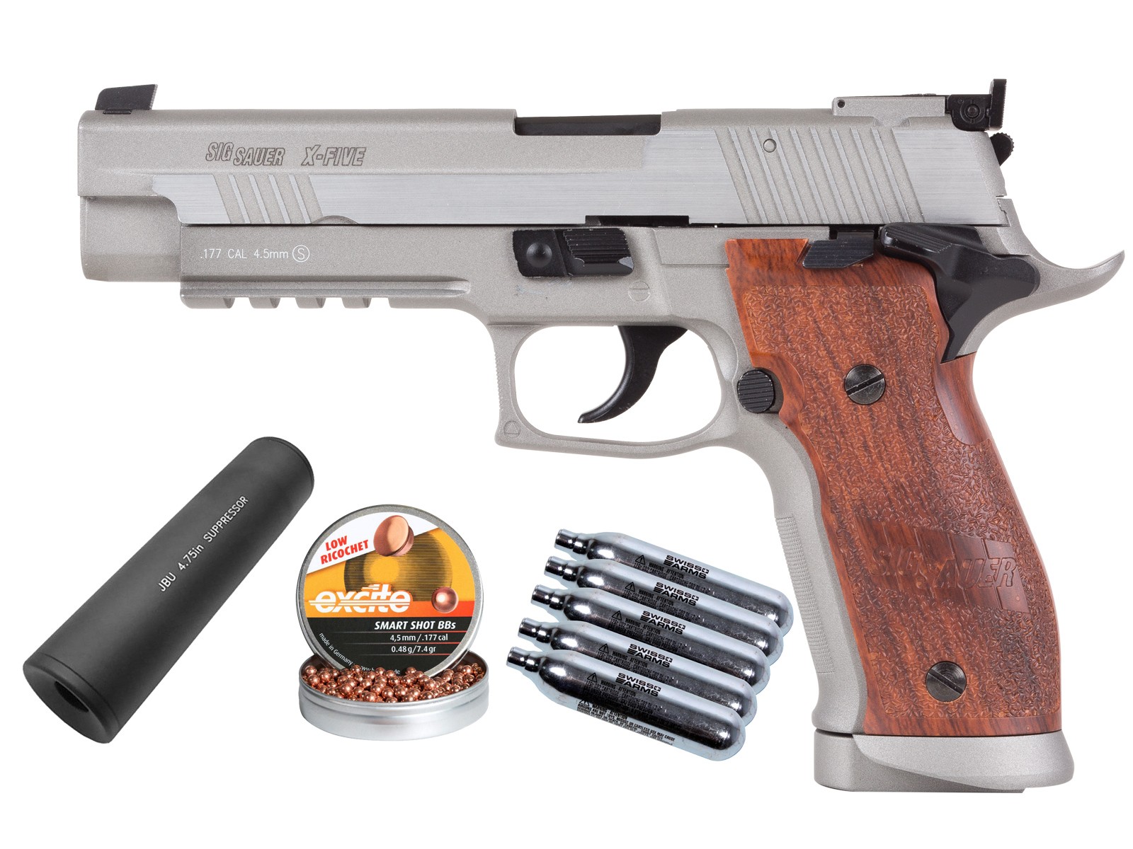 SIG Sauer P226 X-Five .177 CO2 Pistol Kit, Silver/Wood Grips