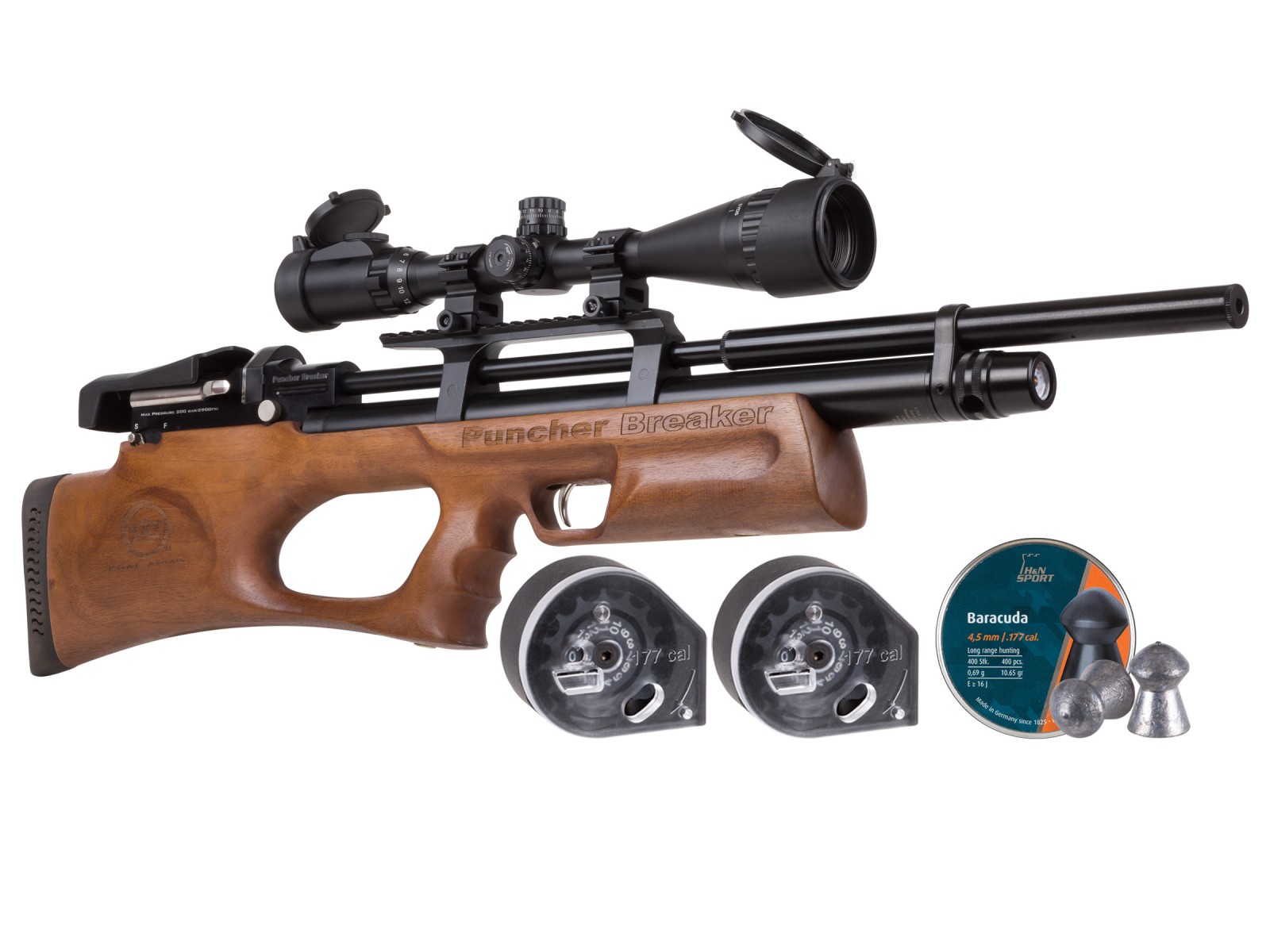 Puncher Breaker Silent Walnut Sidelever PCP Air Rifle Kit