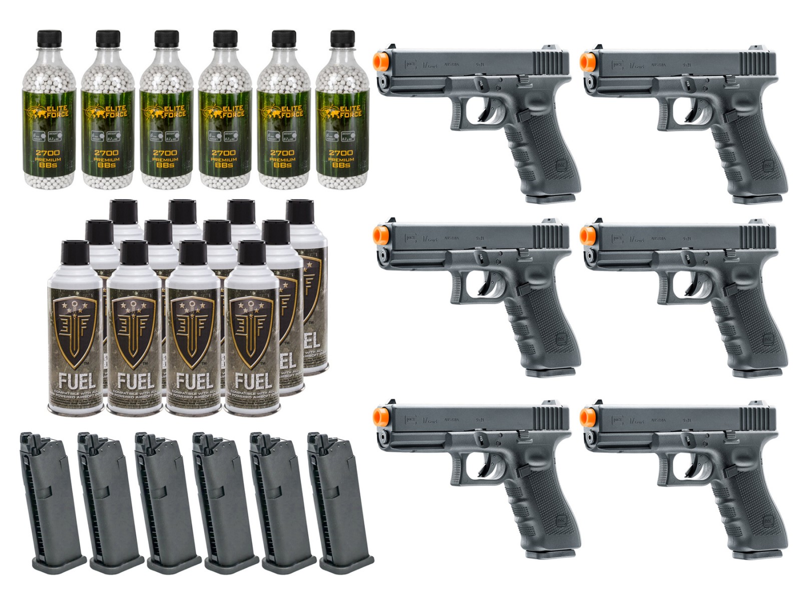 6 Umarex Elite Force Glock G17 Gen4 GBB Airsoft Pistol Kits