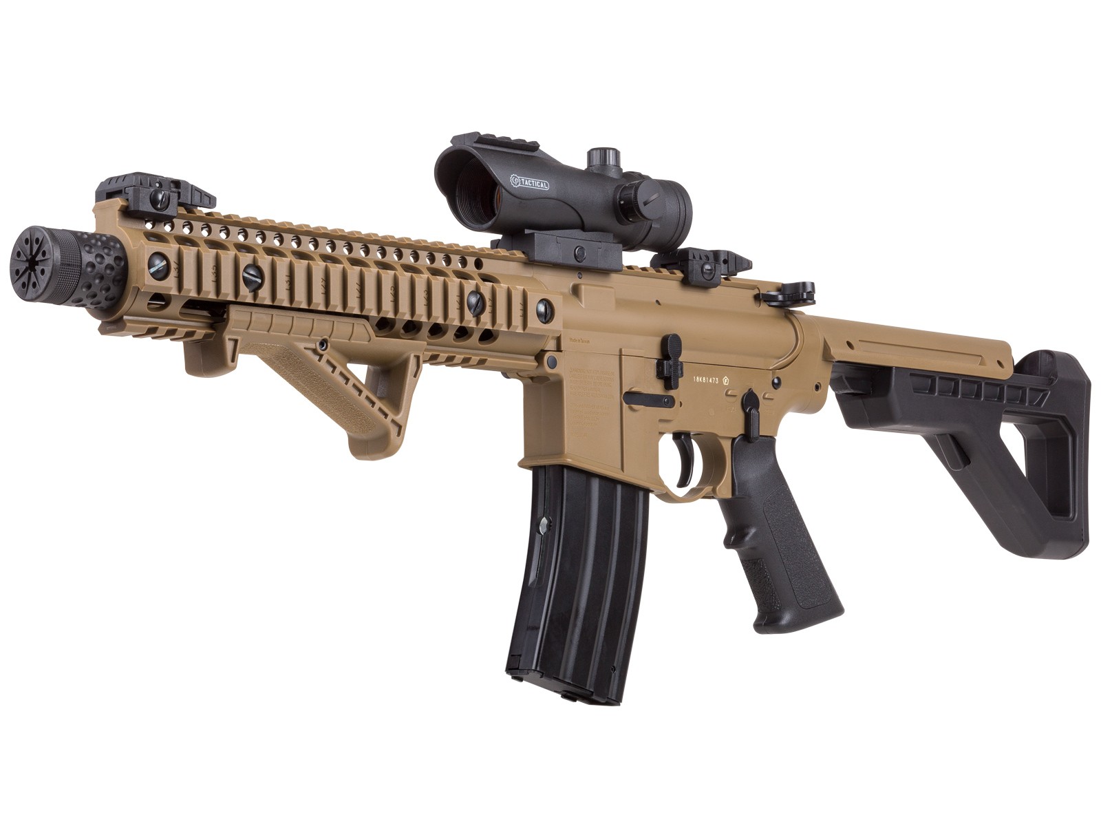 Crosman DPMS SBR Full-Auto BB Kit, w Red Dot Sight, FDE 0.177