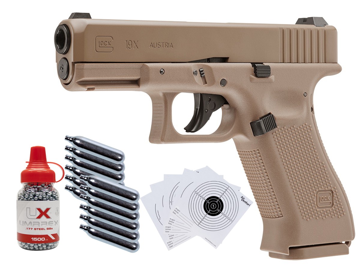 Glock 19X CO2 Blowback .177 BB Gun Kit, Tan 0.177