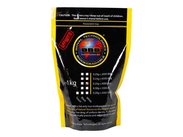 Bioval Technologies Biodegradable Airsoft BBs, 0.25g, White, 4,000 Rds 6mm