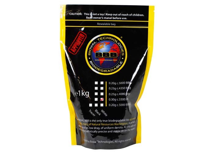 Bioval Technologies Biodegradable Airsoft BBs, 0.30g, White, 3,300 Rds 6mm