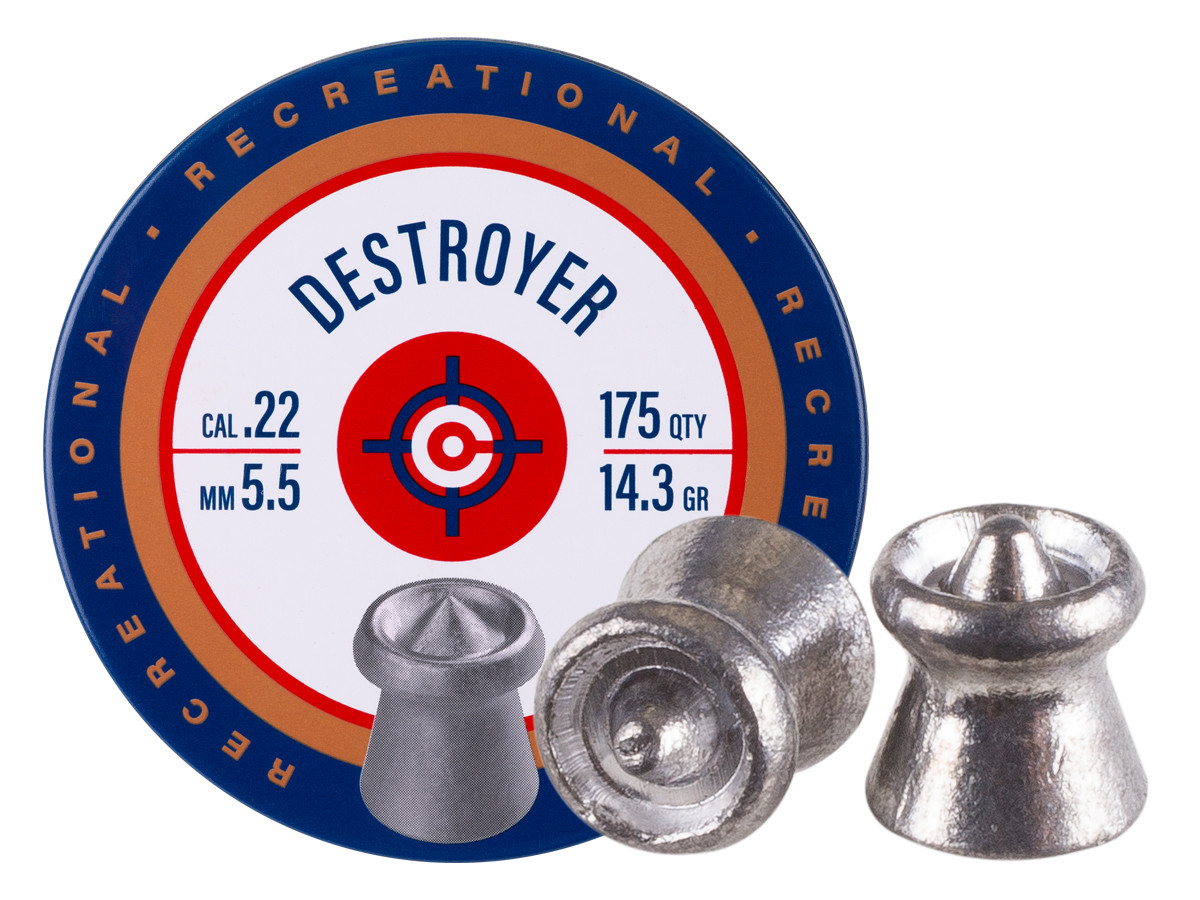 Crosman Destroyer Pellets, .22 Cal, 14.3 Grains, Pointed Expanding, 175ct