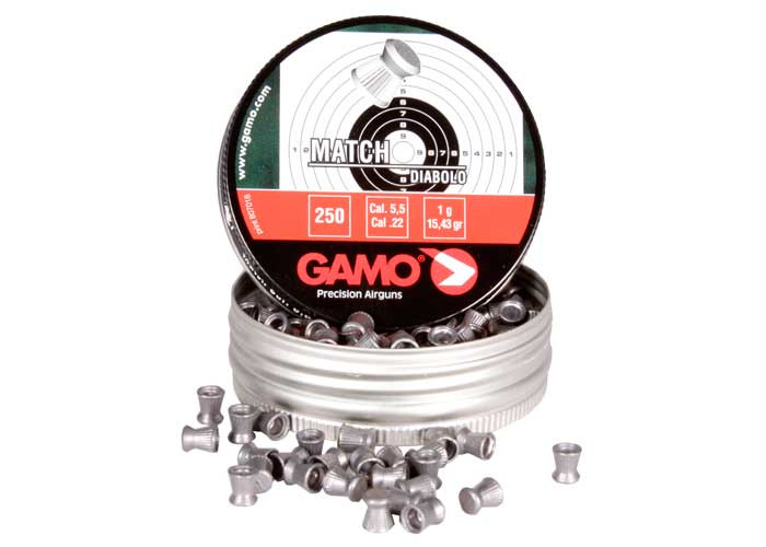 Gamo Match Pellets, .22 Cal, 15.43 Grains, Flat Nose, 250ct