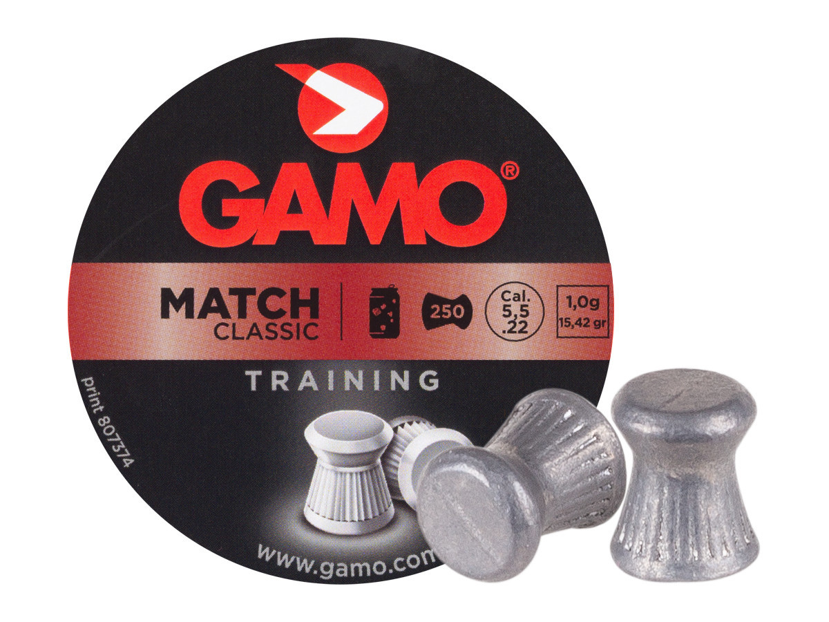 Gamo Match Pellets, .22 Cal, 15.43 Grains, Flat Nose, 250ct