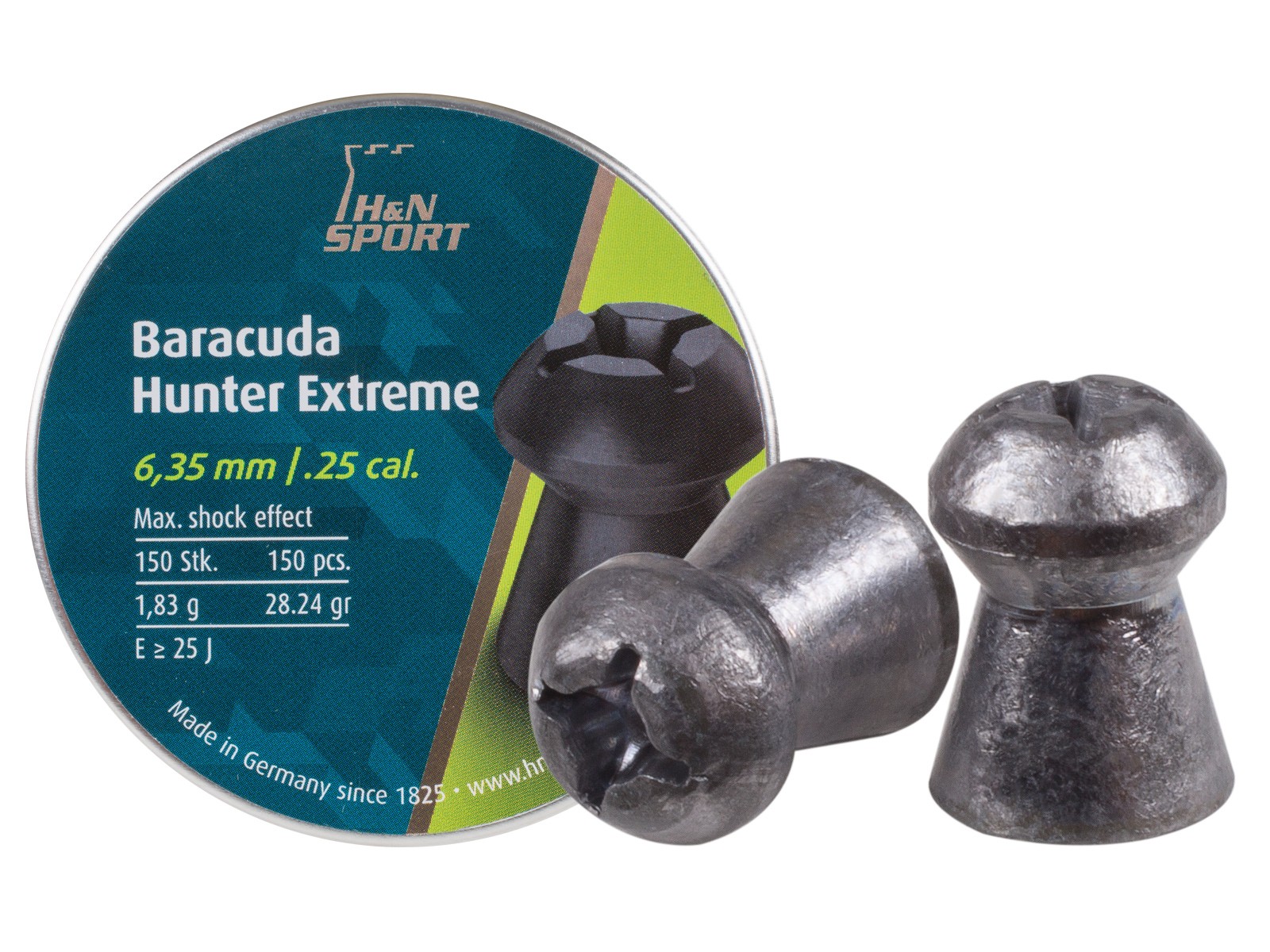 H&N Baracuda Hunter Extreme Pellets, .25 Cal, 28.24 Grains, Hollowpoint, 150ct