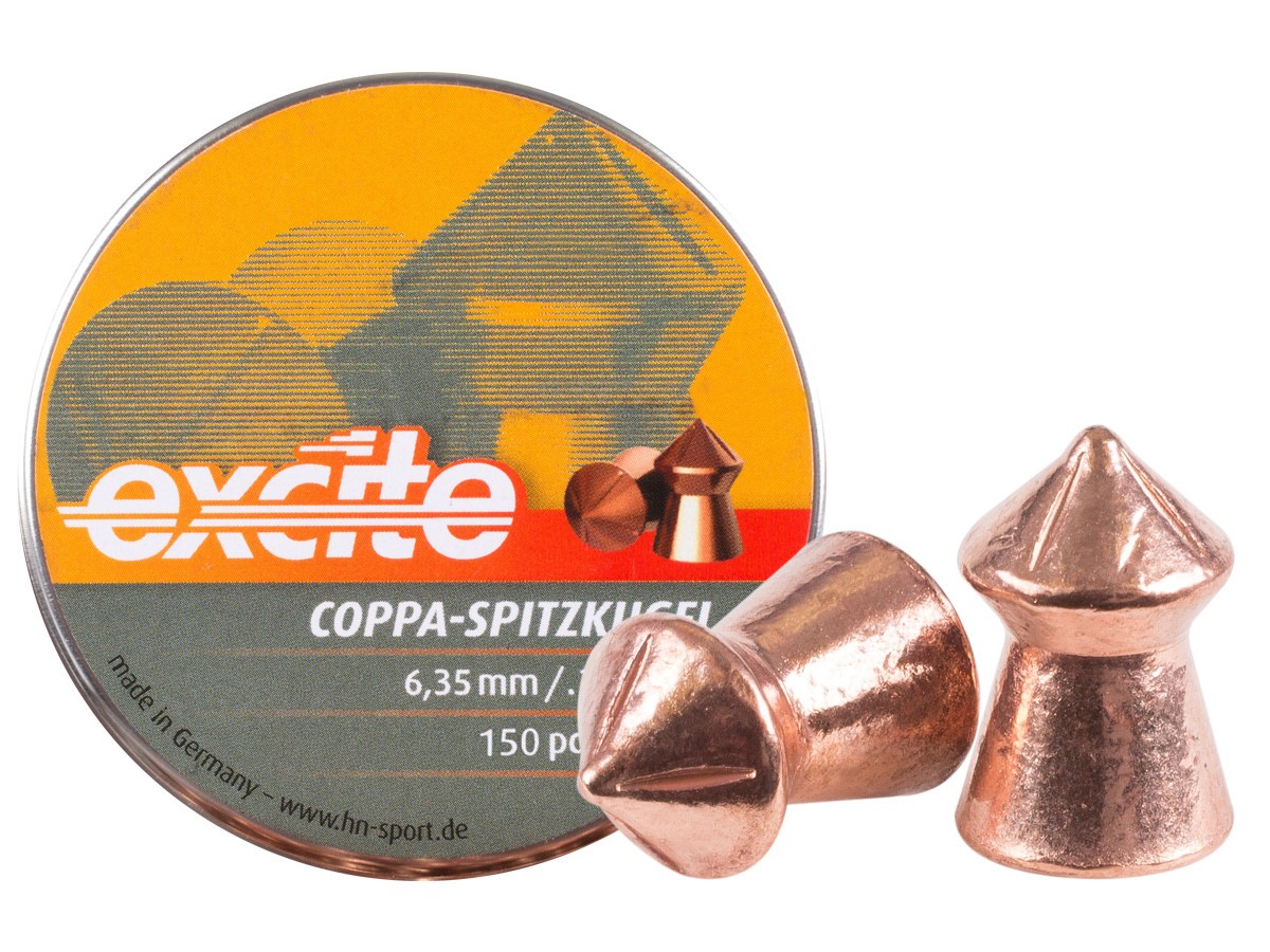 H&N Excite Coppa-Spitzkugel Pellets, .25 Cal, 24.54 Grains, Pointed, 150ct
