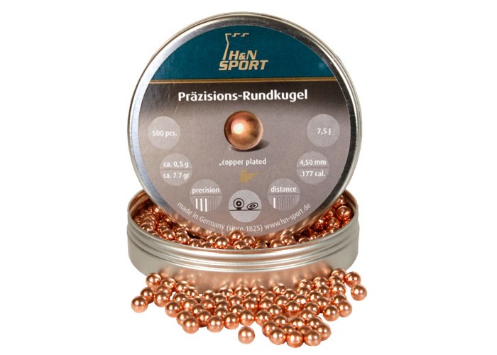 H&N Rundkugel, .177 Cal, 7.7 Grains, Copper-Coated Round Balls, 500ct