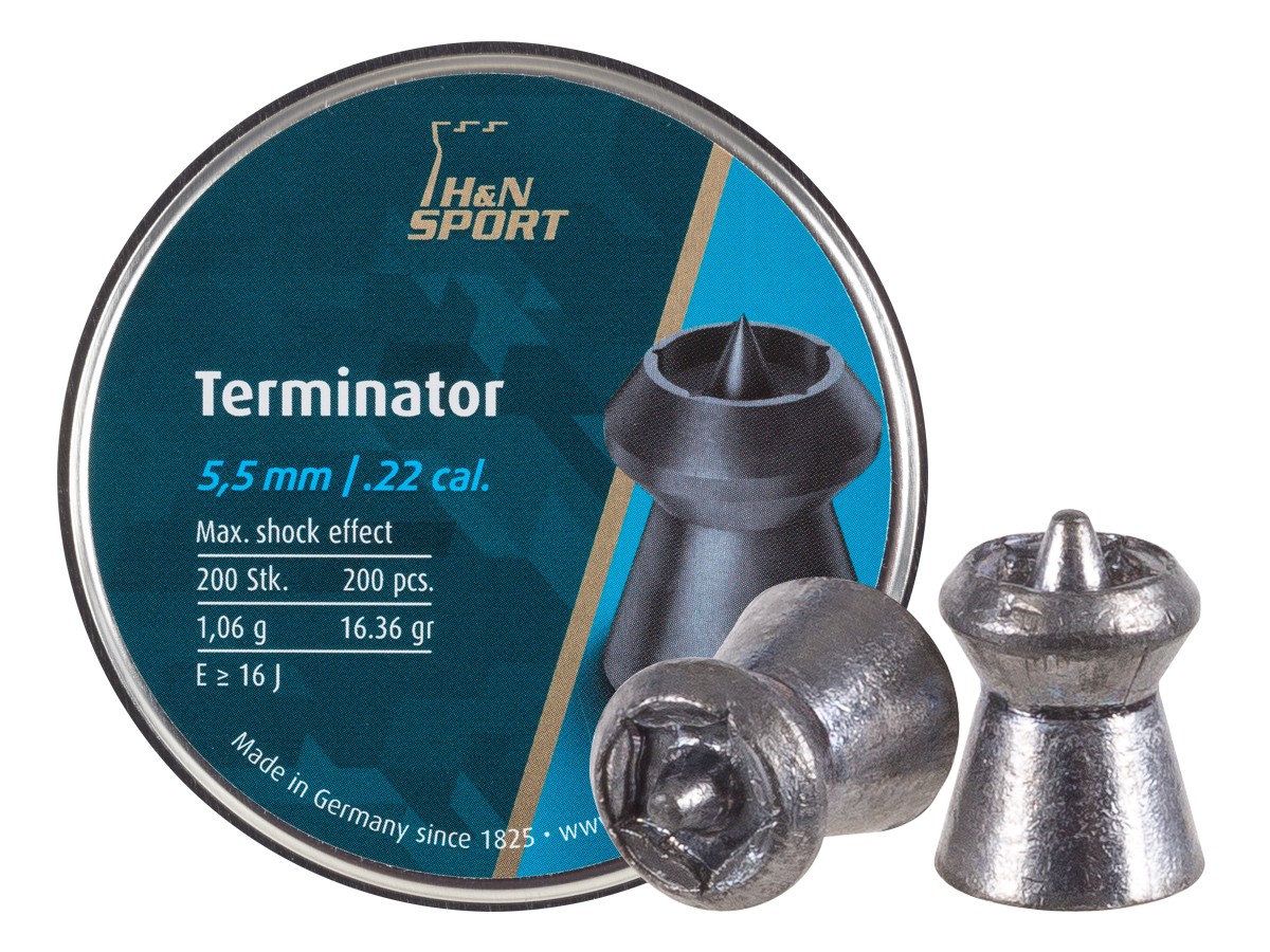 H&N Terminator Pellets, .22 Cal, 16.36 Grains, Hollowpoint, 200ct 0.22