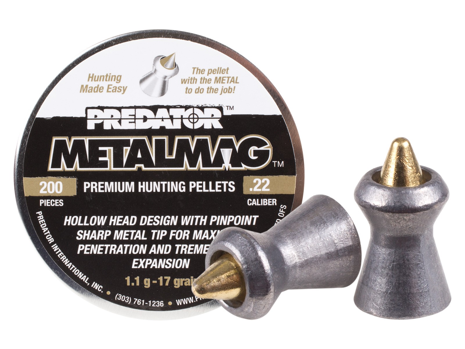 Predator Metalmag Pellets, .22 Cal, 17 Grains, Pointed, 200ct - air gun ...