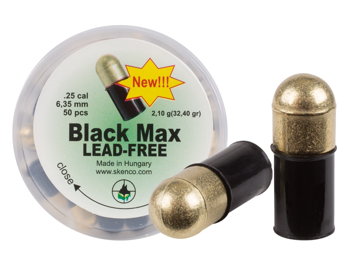 Skenco black max lead free pellets 25 cal 32 40 grains domed 50ct