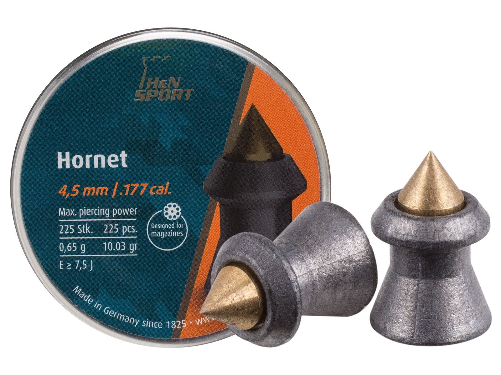 H&N Hornet Pellets, .177 Cal, 10.03 Grains, Pointed, 225ct 0.177