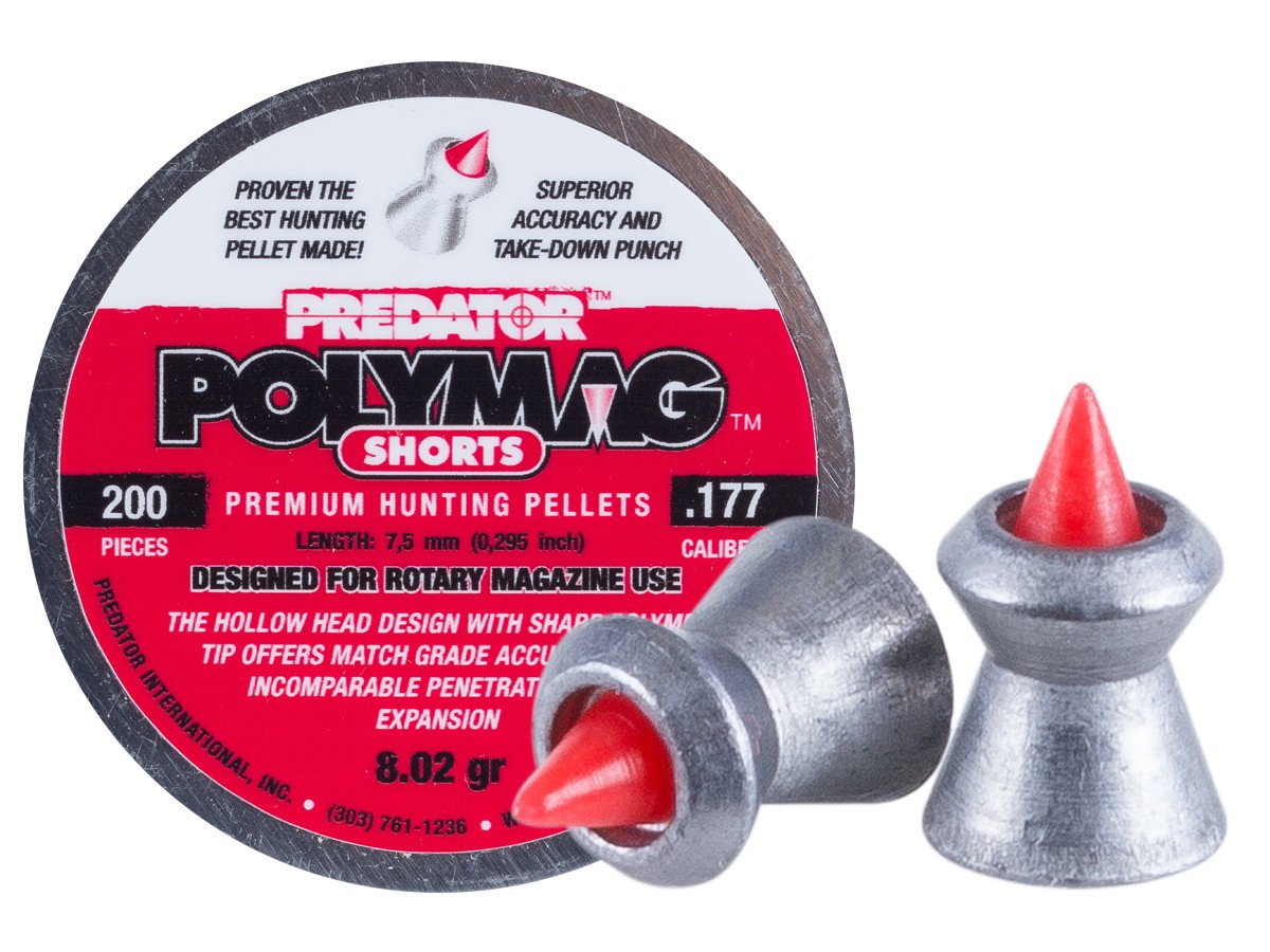 Predator Polymag Shorts, .177 Cal Pellets, 8.02 Grains, Pointed, 200ct 0.177