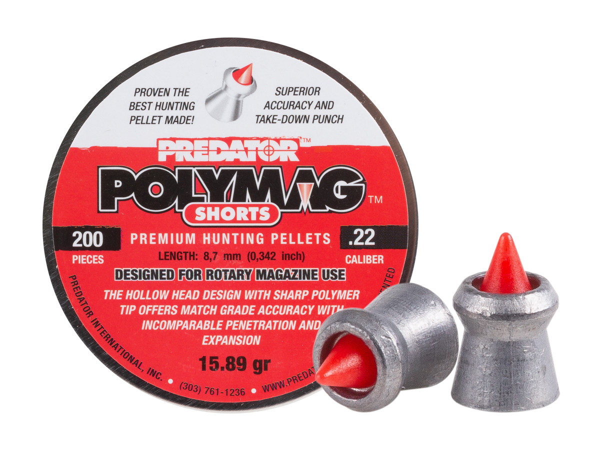 Predator Polymag Shorts, .22 Cal Pellets, 15.75 Grains, Pointed, 200ct 0.22