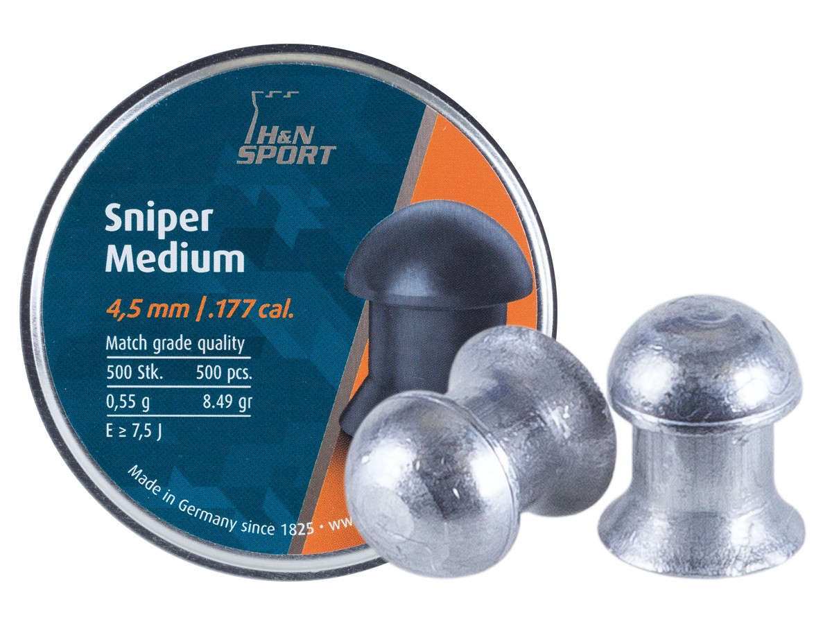 H&N Sniper Medium Pellets, .177 Cal, 8.5 Grains, Domed, 500ct