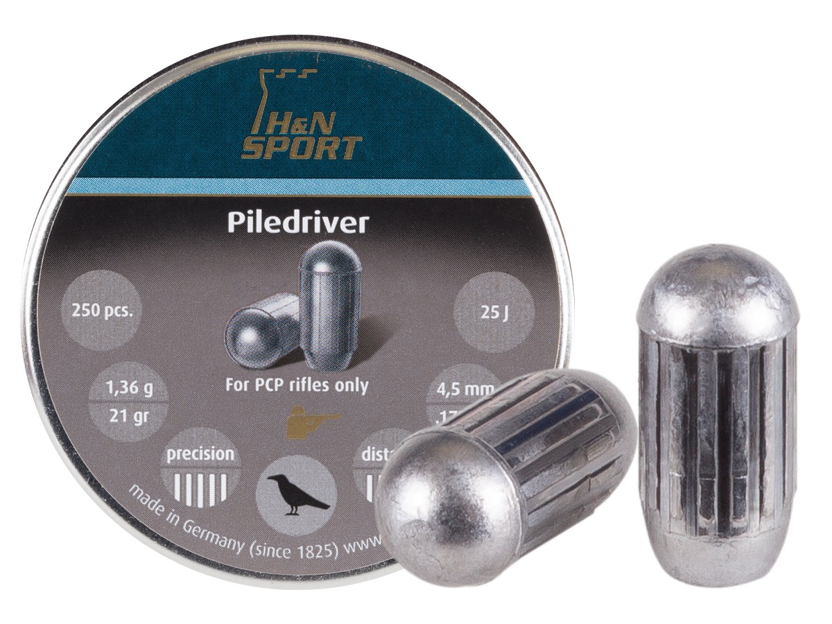 H&N Piledriver Pellets, .177 Cal, 4.46mm Dia., 21 Grains, Domed, 250ct