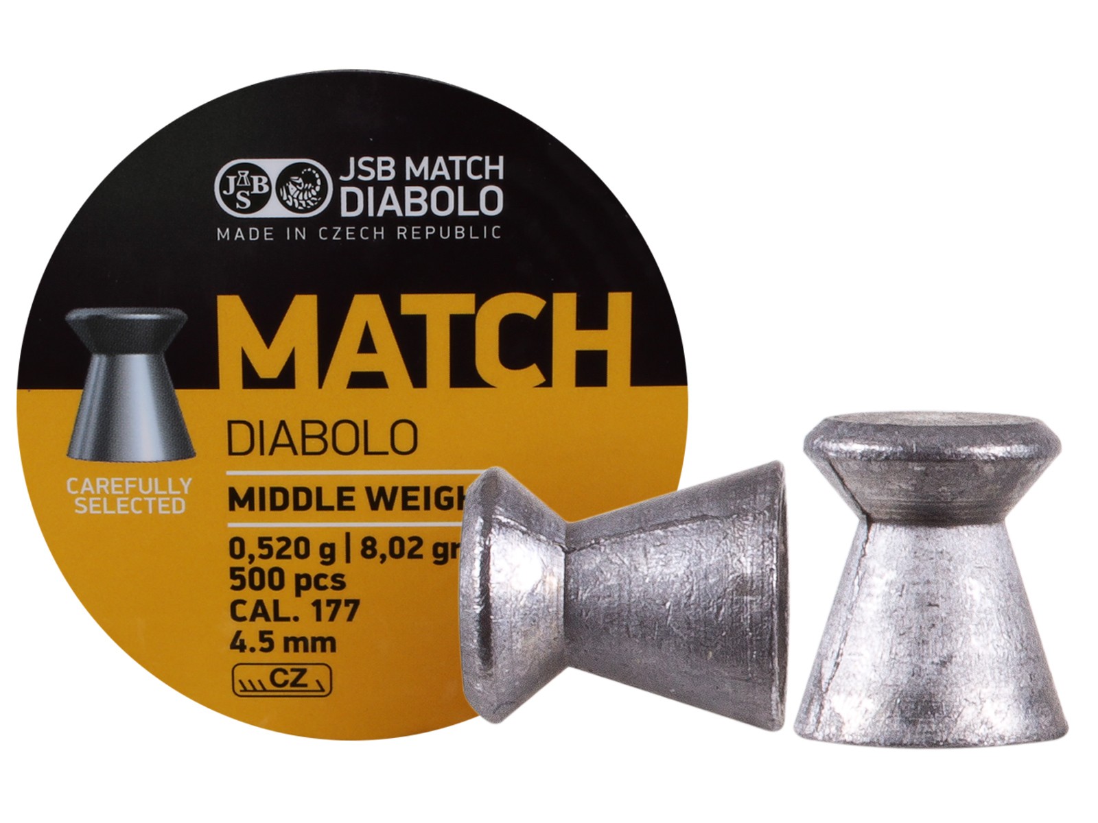 JSB Yellow Match Middle Weight .177 Cal, 8.02 Grains, Wadcutter, 500ct 0.177