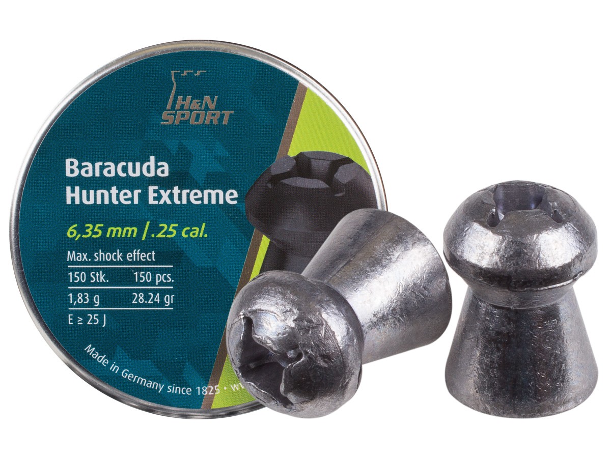 H&N Baracuda Hunter Extreme Pellets, .25 Cal, 28.24 Grains, Hollowpoint, 150ct 0.25