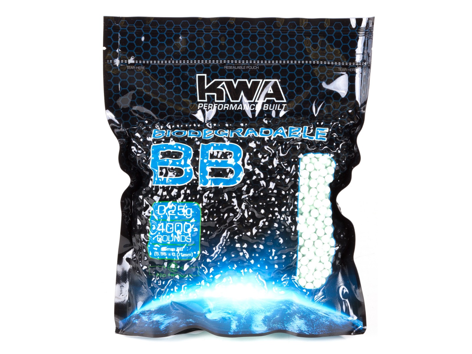 KWA Biodegradable Airsoft BBs, 0.25g, White, 4,000 Rds